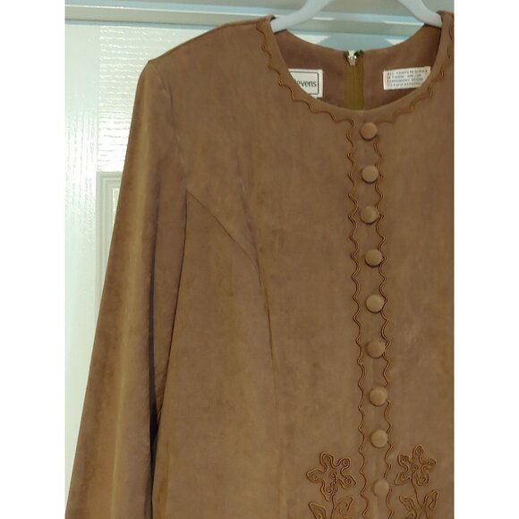 Karin Stevens Vintage Faux Suede Dress/Attached Jacket Tobacco Church Modest 16 - Picture 3 of 12